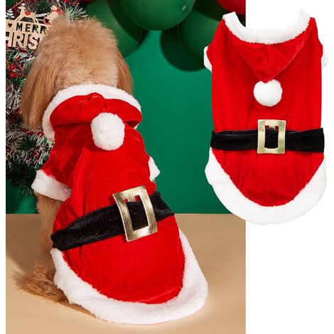Pull Chien - Pull De Noël Avec Capuche En Velours Pour Chien - Rouge - Taille L (40 x 32 cm) - 1 Pièce (1/5)