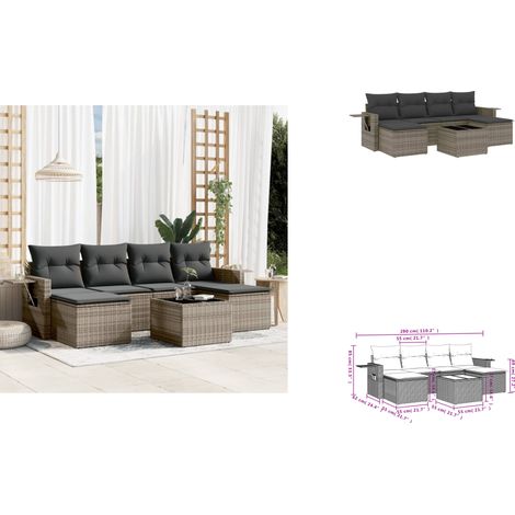 The Living Store Salon de jardin avec coussins 7 pcs gris résine tressée - Meubles extérieurs (1/3)