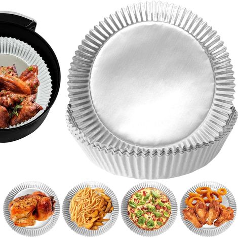 Lot de 100 revêtements en feuille d'aluminium pour friteuse à air comprimé,Anti-adhésifs,Jetables,Résistants à l'huile et à l'eau, le grill, le rôtissage au micro-ondes (1/5)