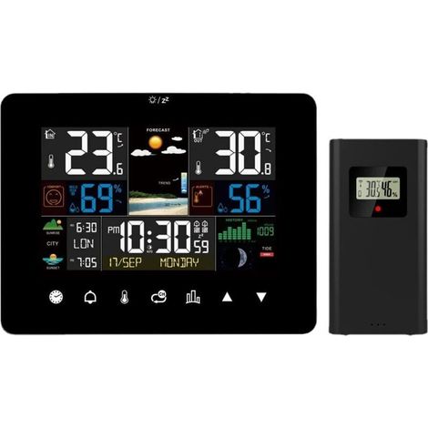Station météo sans fil, Thermomètre Hygromètre Numérique Intérieur et Extérieur Avec Prévisions Météo, baromètre, alarme, phase de lune, horloge météo avec capteur extérieur (1/4)