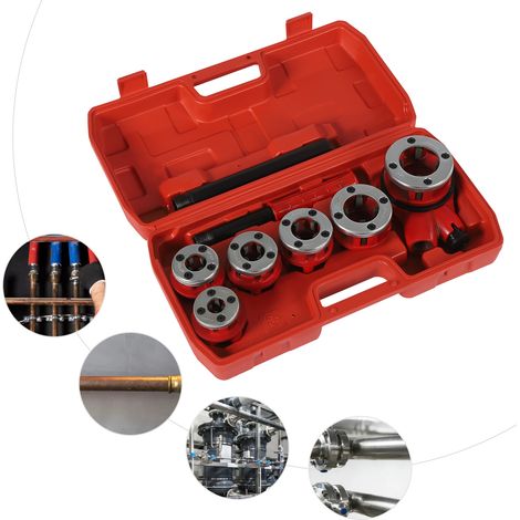 62c Ratsche Rohr Einfädler Kopf Griff Werkzeug Set 1/4" 3/4" Mit 6 Matrizen (1/5)