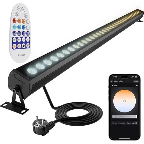 Projecteur LED extérieur barre dimmable 100 cm, blanc réglable 2700K-6500K, appli Wi Fi + télécommande RF, IP65 étanche, wall washer mural, minuterie (1/5)