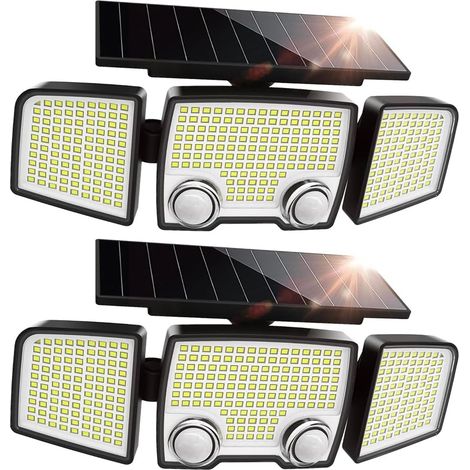 Lot de 2 Spots Solaires à 3 Têtes Noires RAYLITE - Éclairage LED Puissant Blanc, Orientables avec Détecteur de Mouvement, Idéaux pour Sécuriser Jardin, Terrasse et Extérieur (1/5)