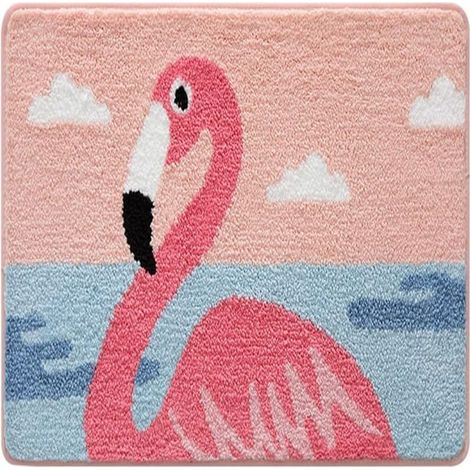 Tapis de bain ovale à motif flamant rose, en microfibre douce, antidérapant et lavable en machine, rouge (1/5)