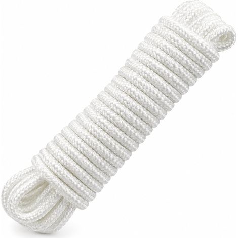 Corde en polypropylène tressée 6 mm x 10 m - Corde multifonction résistante pour amarrage, auvents, bricolage, nautique, camping et extérieur - Blanc (1/5)
