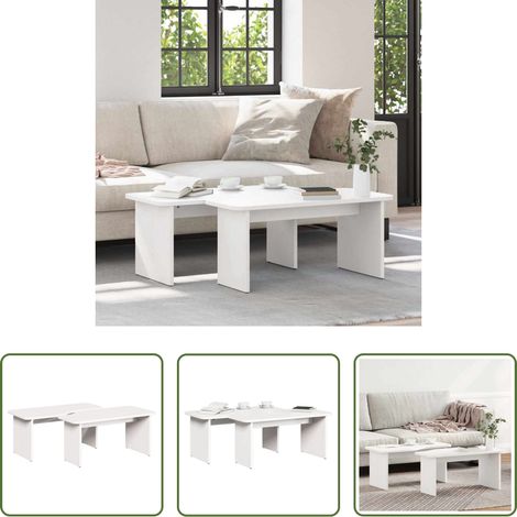Table basse rustique - Table basse 2 pcs Blanc Bois massif en pin (1/5)