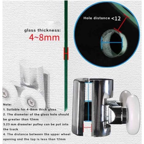Roulettes de Porte de Douche - - 23 mm - Lot de 4 - Zinc - Roues en Nylon (1/4)