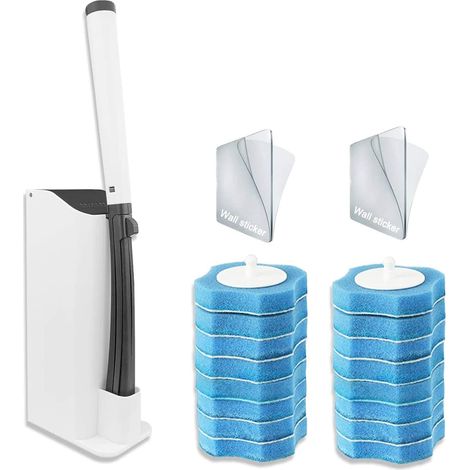 Kit de brosse WC jetable avec support mural - Système de nettoyage de toilettes jetable avec 18 têtes de rechange pour brosse WC (1/5)
