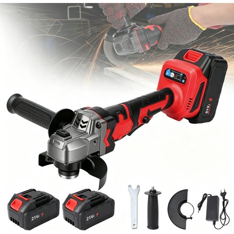 Meuleuse d'angle sans charbons de 125 mm 5 pouces - 21V - 1500W - 2 batteries et un chargeur - Ouverture de disque de 16 mm - rouge (1/5)