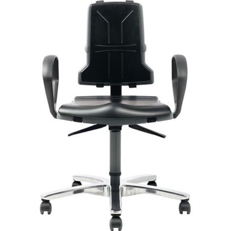 Chaise d’atelier pivotante Sintec 160 patins + roulettes mousse intégrale noir 450-600/490-640 mm (1/4)