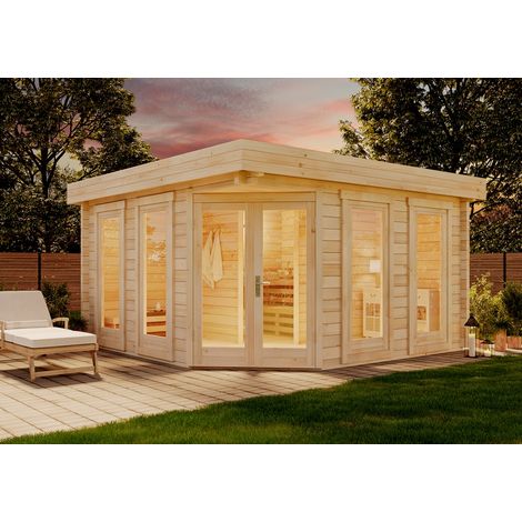 FinnTherm 5-Eck Saunahaus Magnus-70 Gartensauna 3 Sitzbänke aus Holz, Sauna mit 70 mm Wandstärke, Außensauna mit Montagematerial (1/5)