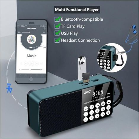 Haut-Parleur Radio Portable avec Carte TF, Radio FM Numérique, Écran LED, Lecteur MP3 Stéréo pour Seniors, Rouge (1/5)