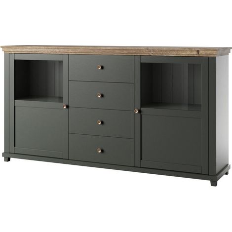 Buffet 180cm con LED integrate collezione ASSIA. Colori verde e rovere. 2 porte e 4 cassetti.