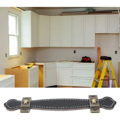 Tirador de puerta de polipiel negra para armarios, maletas y muebles - paquete individual [160x38mm]