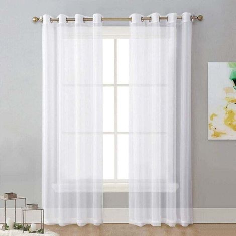 Rideau en tulle creux semi-occultant blanc 132 x 240 cm, deux pièces (1/4)