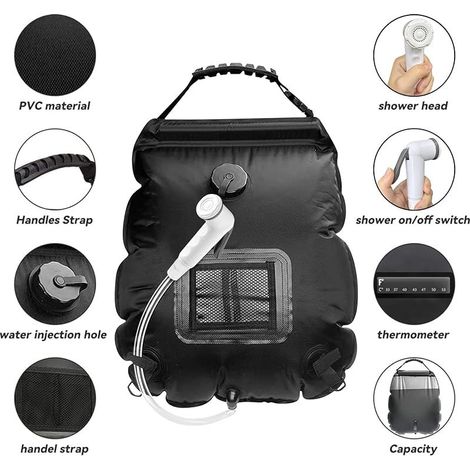 Solar-Duschsack für Camping, 20-Liter-Reisedusche mit Duschkopf, faltbarer Outdoor-Duschsack, 45 °C Temperatur mit umschaltbarem Duschkopf, zum Wandern und Klettern (1/4)