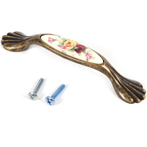 Flower Ceramic Bronze DIY Door Handles Cabinet Cupboard Drawer Wardrobe Knobs Pull 6