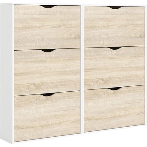 Napoli Schuhschrank mit 6 Schubladen in weiss und Eichendekor.