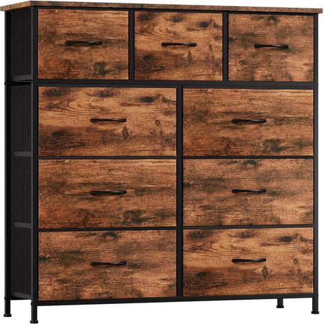 Stoffkommode mit 9 Schubladen, Holzoptik, 100x30x99 cm (1/5)