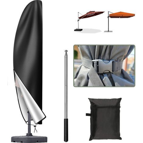 Housse Parasol Deporte 3x3,Bâche Parasol Déporté Imperméable en 210D Tissu Oxford,Anti-UV Housse de Protection,265x407050cm,Noir (1/4)