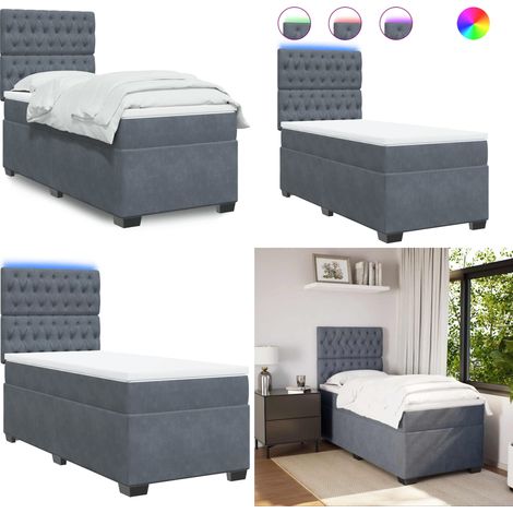 Sommier à lattes de lit et matelas Gris foncé 90x190 cm Velours - Lit Plateforme - Lit Design - Lit Moderne - Lit Velours - Lit Avec Éclairage Led - Home & Living (1/5)
