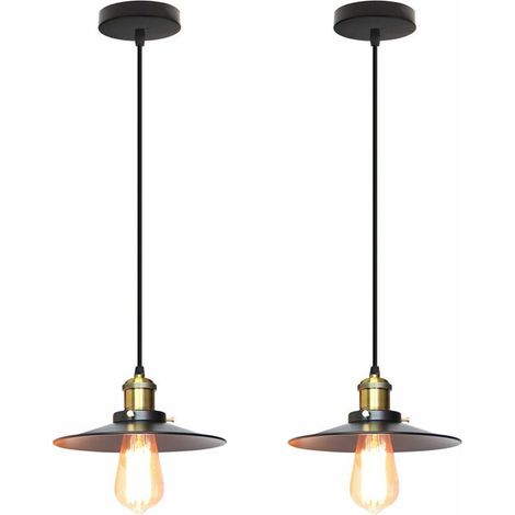 2Pcs Metal Retro Pendant Lights Antique Ceiling Lights Vintage Black Chandelier Ceiling Lighting Edison E27 Base Ceiling Spotlights for Bedroom Kitchen - Ø22cm