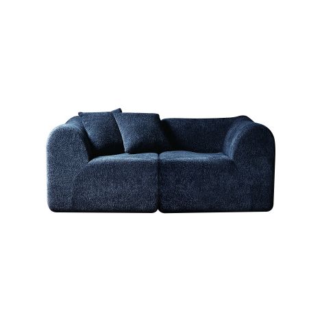 Sofá recto de 2 plazas de terciopelo azul con cojines (1/5)