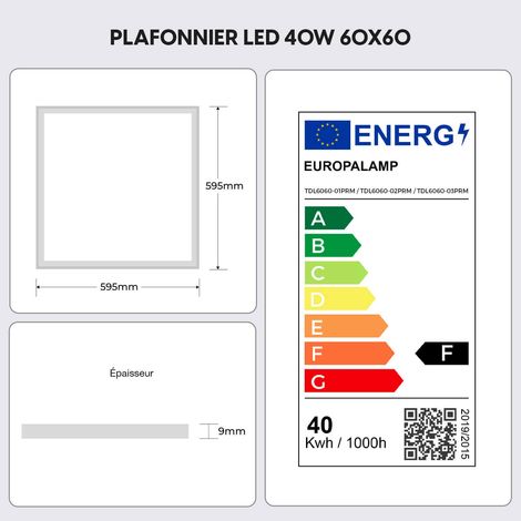 Dalle LED 40W lot de 12 pcs EUROPALAMP - Blanc Neutre 600x600 - Haute Luminosité - 4000K