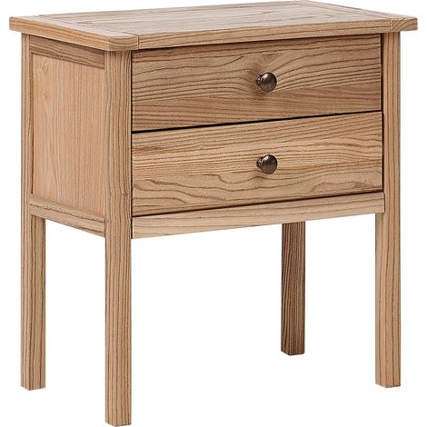 Comodino 2 cassetti portaoggetti in legno massiccio legno chiaro Salton