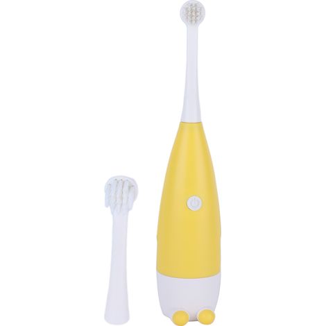 Brosse à dents électrique pour enfants 0,3 W, alimentée par piles, tête de brosse remplaçable, poils souples, jaune-AquaForge