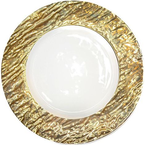 Assiette Plate Ronde en Porcelaine aux Détails Dorés pour Service de Table 27 cm - PANGIVO (1/4)