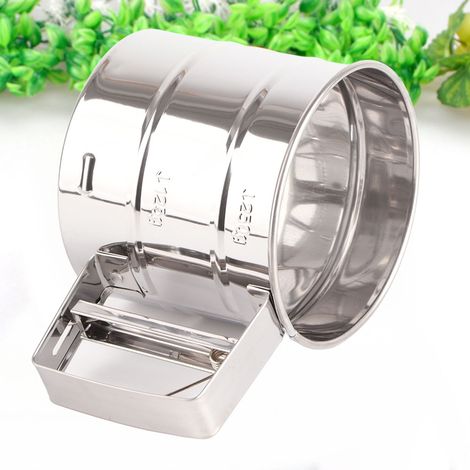 Tamis à farine en acier inoxydable avec couvercle tamiseur, passoire à mailles et échelle de mesure pour sucre glace et farine (1/5)
