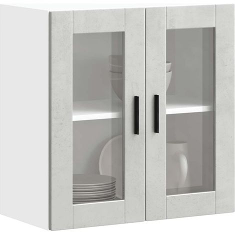 vidaXL Armoire murale de cuisine avec porte en verre Porto gris béton