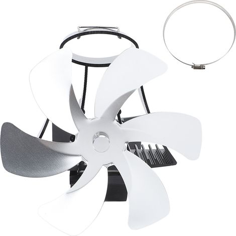 6 Blade Magnet Wall Mount Heat Powered Stove Fan Pipe Fireplace Fan Magnetic Installation for Wood Log Burners Silver