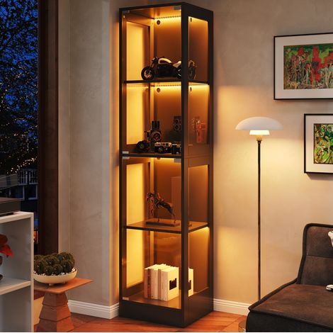 Vetrina in MDF e vetro nero 40 x 35 x 170 cm, 4 ripiani, LED multicolore con app (1/5)