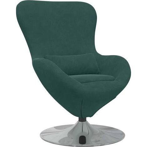 Fauteuil en velours vert foncé en forme d'œuf (1/5)
