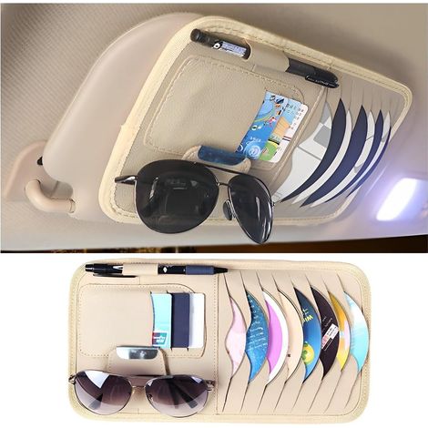 Organisateur de pare-soleil en cuir, couverture de CD de pare-soleil de voiture, accessoires de voiture, sac de rangement pour cartes CD, lunettes de soleil, accessoires de visière multifonctionnels (