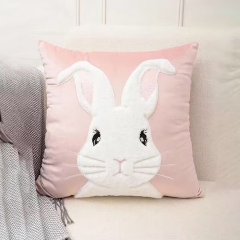 Housse De Coussin De Pâques - 45 X 45 Cm - Motif Lapin Brodé - Pour Salon Et Chambre À Coucher - 1 Pièce (1/5)