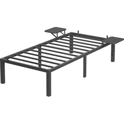 Vasagle – Lit adulte 90 x 190 cm – Structure métal renforcée – 2 étagères de rangement – Capacité 250 kg – Montage facile – Noir (1/5)
