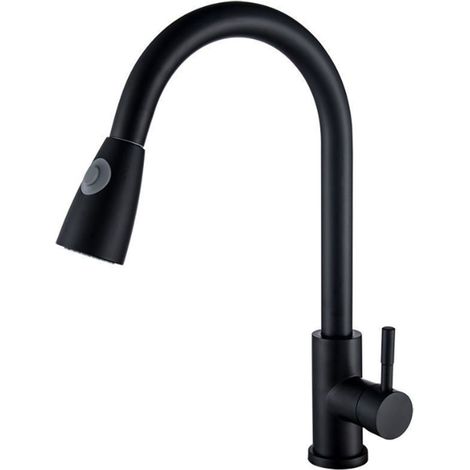 Robinet de cuisine 2 jets de douchette etirab multi fonction famille standard Noir moderne (1/6)