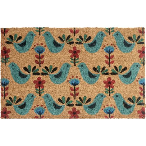 Felpudo de fibra de coco antideslizante 50 x 80 cm con dorso de PVC motivo pájaros multicolor Tanana