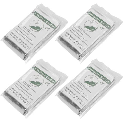 Lot de 4 couvertures de survie imperméables, pliables, portables et réfléchissantes, pour rester au sec et chaudes en camping et en randonnée. (1/5)