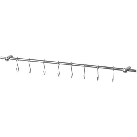 Barre de support murale pour ustensiles de cuisine – Acier inoxydable – 8 crochets – Dimensions 54.5 x 5 x 2 cm – Wadiga (1/3)