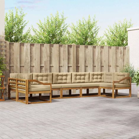 vidaXL Outdoor-Sofagarnitur mit Kissen 7 pcs Natur und Beige (1/5)