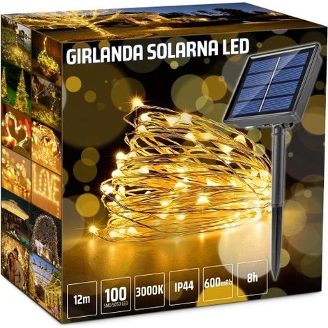 Solar-Gartenlampe, 100 LEDs, warmweiß, 12 m