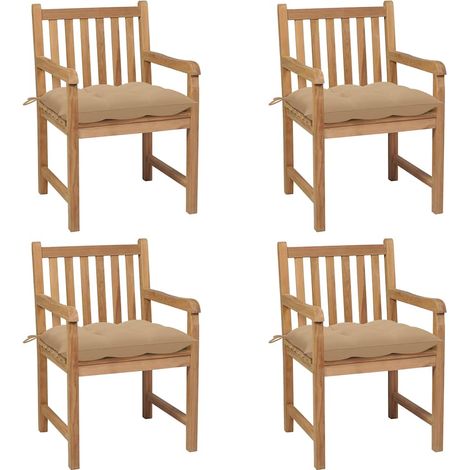 vidaXL Sillas de jardín 4 uds madera maciza de teca con cojines beige (1/5)