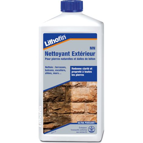 Nettoyant extérieur Lithofin Mn 1 L – Élimine dépôts organiques et taches d'humidité – Pour terrasses, murs et escaliers en pierre