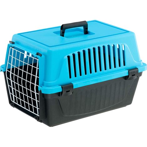 Ferplast ATLAS EL Cage de transport en plastique Ferplast ATLAS 10 EL pour chats et petits chiens avec porte en fer plastifié. Variante 10 EL - Misure: 32.5 x 48 x h 29 cm - Bleu clair