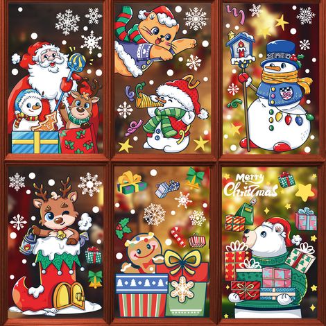 Autocollants de Noël, nouveaux autocollants statiques Amazon, décorations de vitrines de centres commerciaux, bonhomme de neige, autocollants du Père Noël.