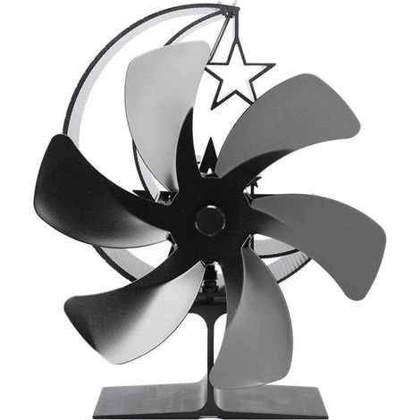 Jeffergarden Ventilateur de poêle à 6 pales pour cheminée, à circulation d'air rapide, motif demi-lune, thermoélectrique, noir (1/5)